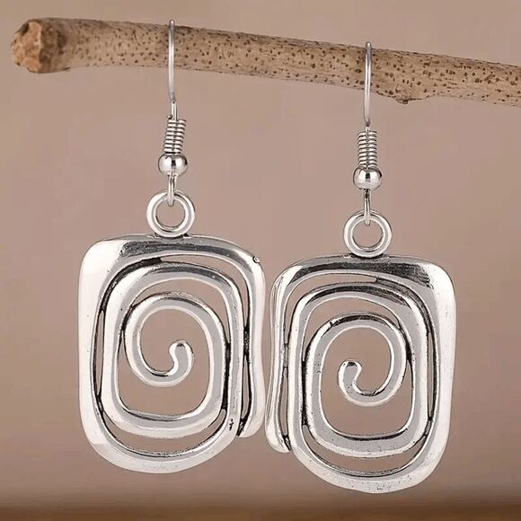 Boho Spiral Geometric Dangle Earrings - Picture 4 of 4